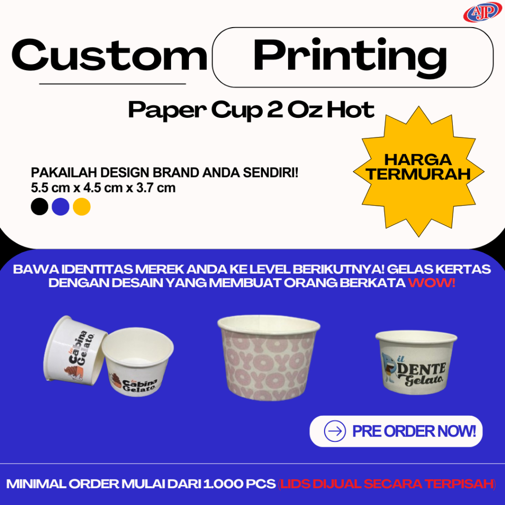 Jual Custom Printing Paper Cup 2 Oz Hot / Cetak Custom Logo Paper Cup 2 ...