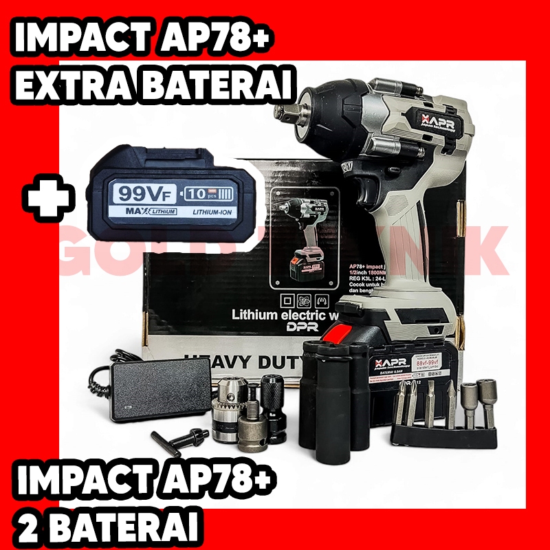 Jual APR Impact Wrench AP78+ 2 Baterai 99vf 1800NM pembuka roda ban ...