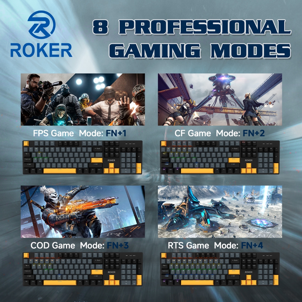 Jual ROKER Keyboard Gaming Mechanical Roker Rkey 104 blue switch red ...