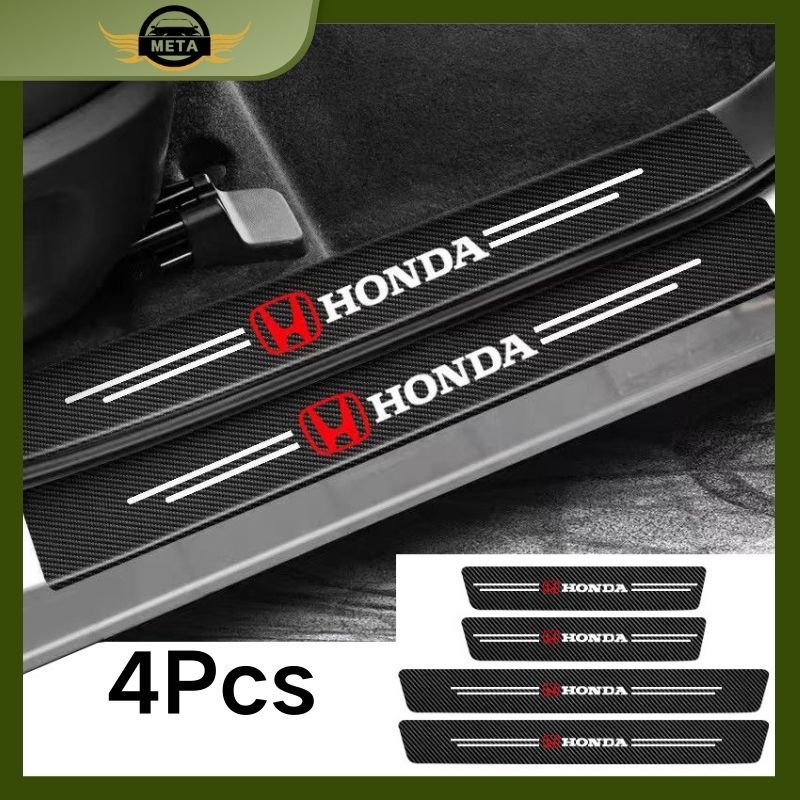 [Hot] 4Pcs Stiker Pelindung Sill Plate Mobil Sticker Carbon Fiber Car Door Step Pijakan Pintu Mobil