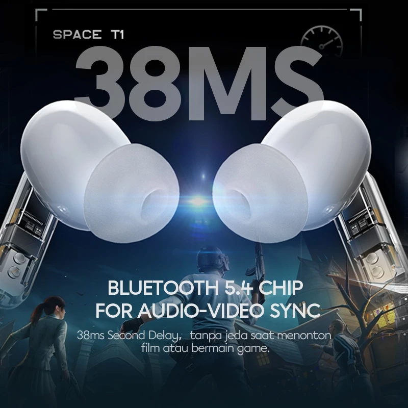 VIVAN TWS Space T1 | ANC Active Noise Cancelling | IPX5 | Bluetooth 5.4 | Low Latency - Garansi 1 Th