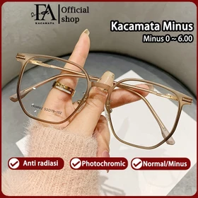 FOMAMATA Kacamata Minus Wanita Logam TR90 Photocromic Persegi Anti Radiasi Kaca Mata Optik