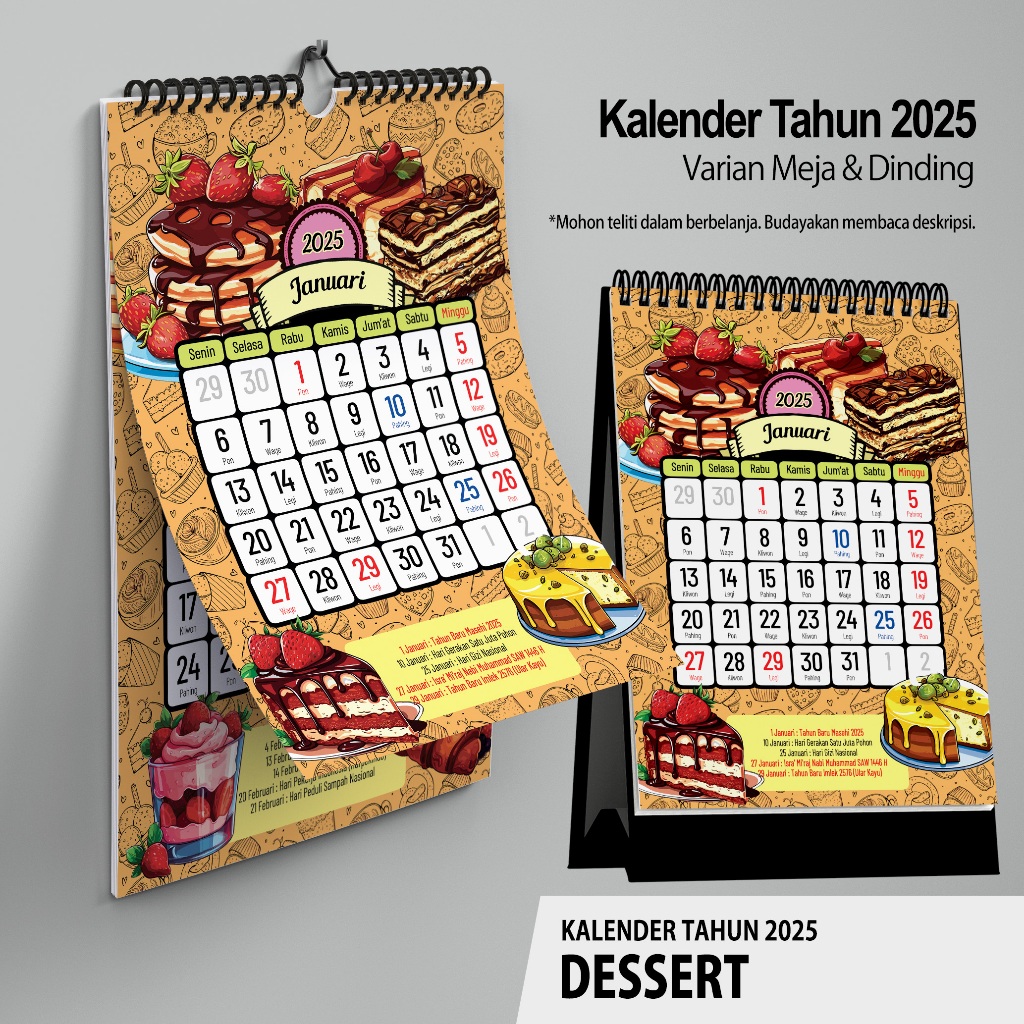 Jual KALENDER 2025 𝗗𝗘𝗦𝗦𝗘𝗥𝗧 Sweet Cake Bakery Dinding A4 dan Meja A5