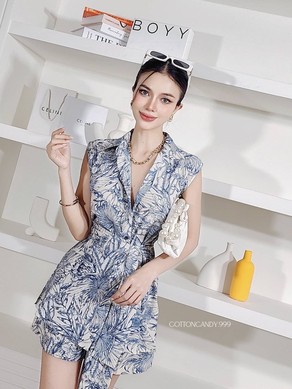 Jual Anne Set (Korean Floral Pattern Long Top Shorts Set Cotton Candy ...