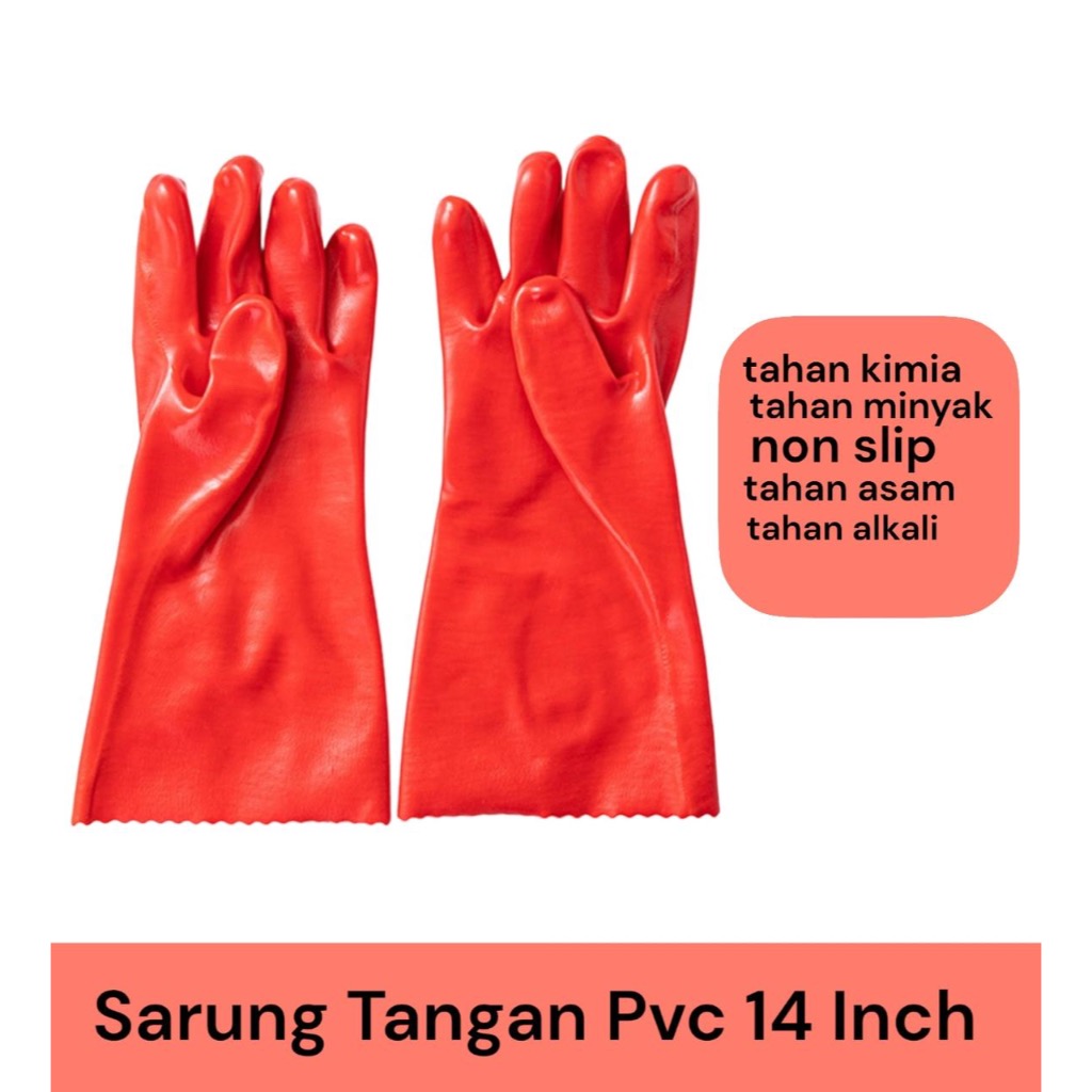 Jual Sarung Tangan PVC 14 inch karet merah PVC Glove Anti-kimia ...