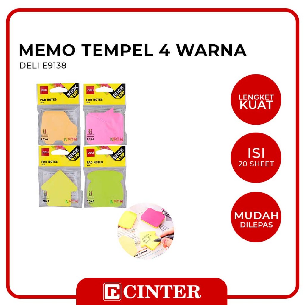 Jual DELI - MEMO / KERTAS TEMPEK / STICKY NOTES NEON HANGER 4 WARNA 80 ...