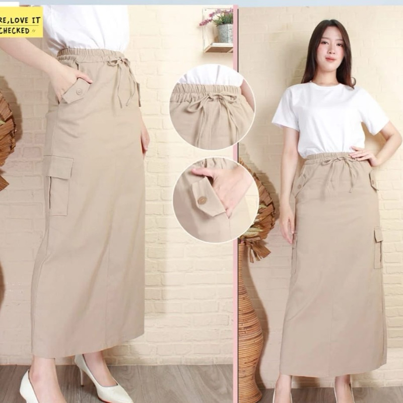 Jual Rok Cargo Wanita Panjang/ Cargo Skirt Wanita Soft Jeans/ Rok Cargo ...