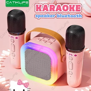100% Original Wireless Bluetooth Karaoke Mini colorful light effect speaker 2 microphones Portable Super bass Home KTV speaker set