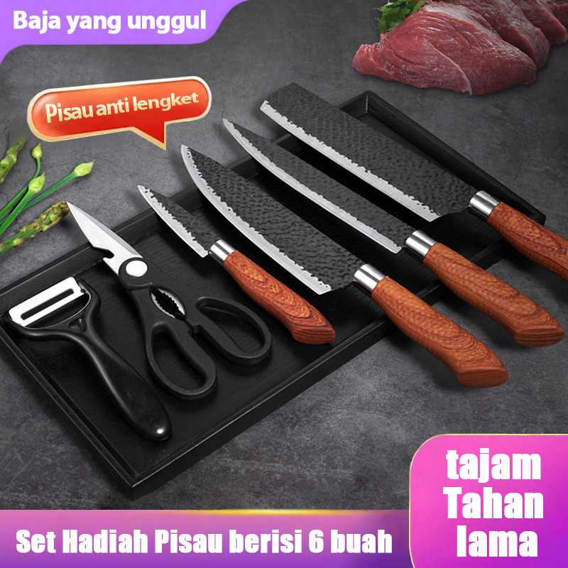 Piasu Dapur Set 6 in 1 /Set Pisau Dapur Stainless/ Kitchen Knife Set/pisau daging super tajam