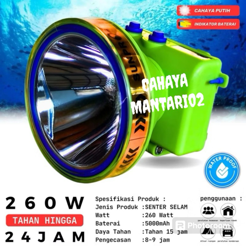 Jual senter kepala selam sunpro 260 watt S-8961 indikator baterai 3 ...