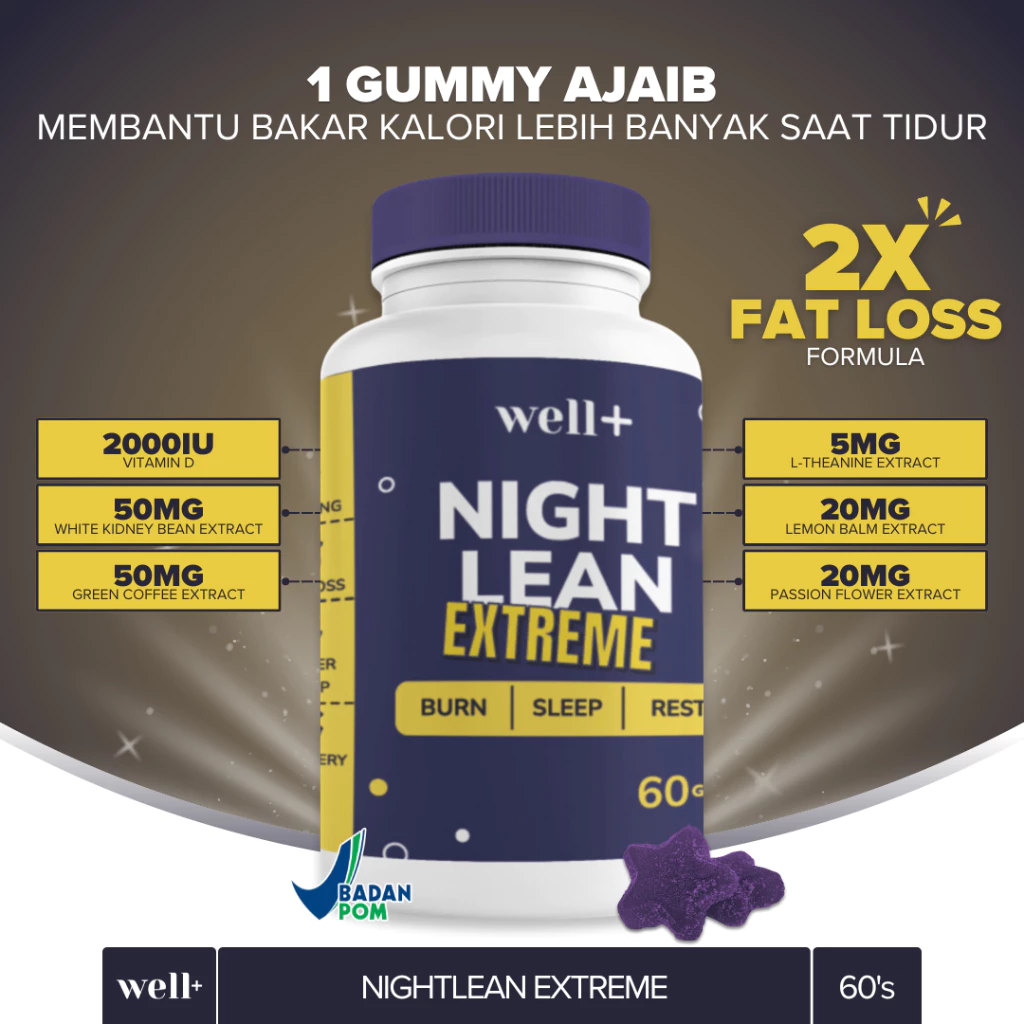 Well+ Night Lean Extreme 60 Gummies Fat Burner Calming With Vit D2000iu - foto 1