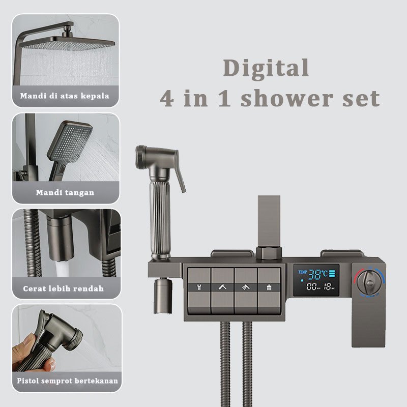 Jual Kuningan 4 in 1 Kamar Mandi Shower Luxury LED Thermostatic set ...