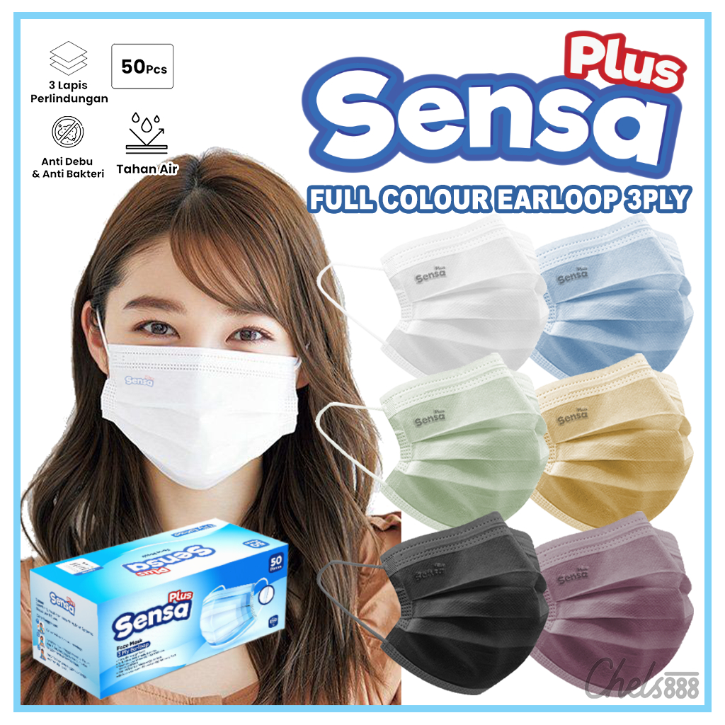 Jual Masker Sensa Plus Earloop Full Colour 3ply 50pcs | Shopee Indonesia