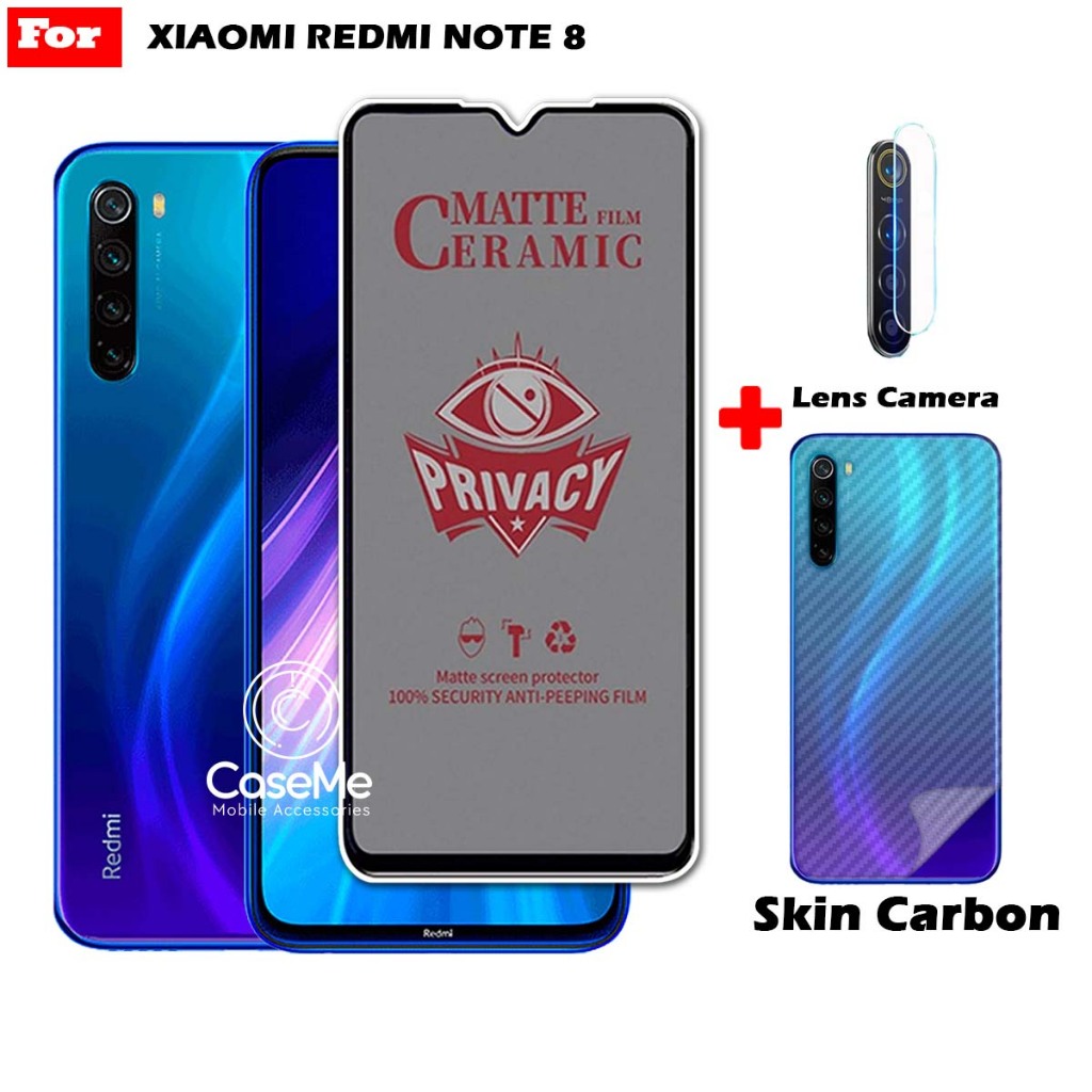 Paket 3in1 Anti Gores Layar Privacy Xiaomi Redmi Note Pro Pro Free  Tempered Glass Camera dan Skin Carbon