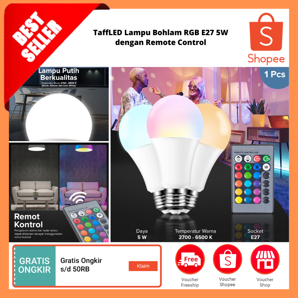 Jual Lampu Bohlam RGB E27 5W dengan Remote Control / Lampu Kontrol ...
