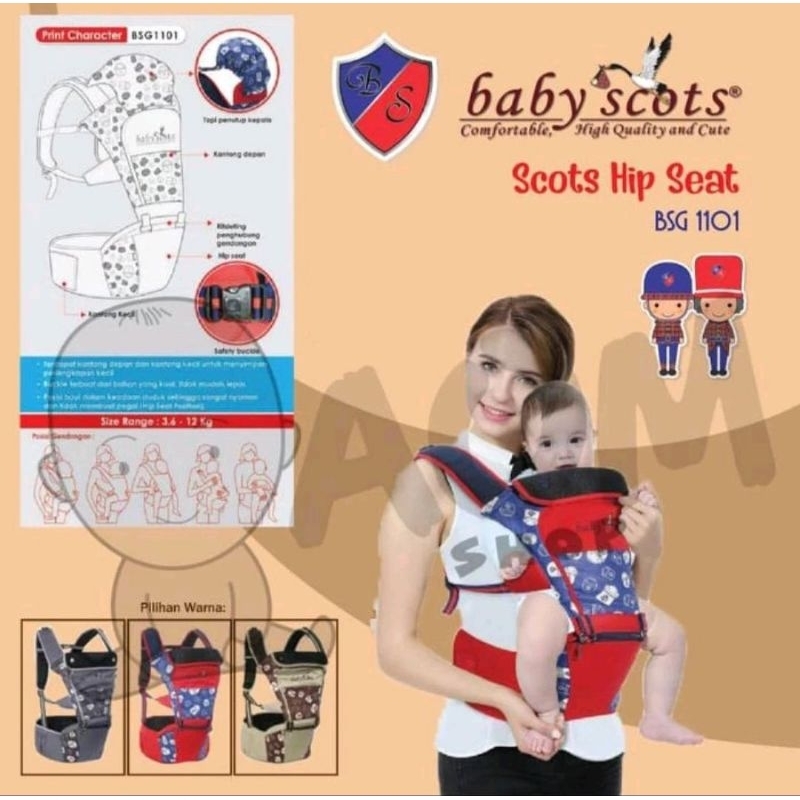 Jual GENDONGAN HIP SEAT merk BABY SCOTS PRINT CHARACTER BSG 1101 baby ...