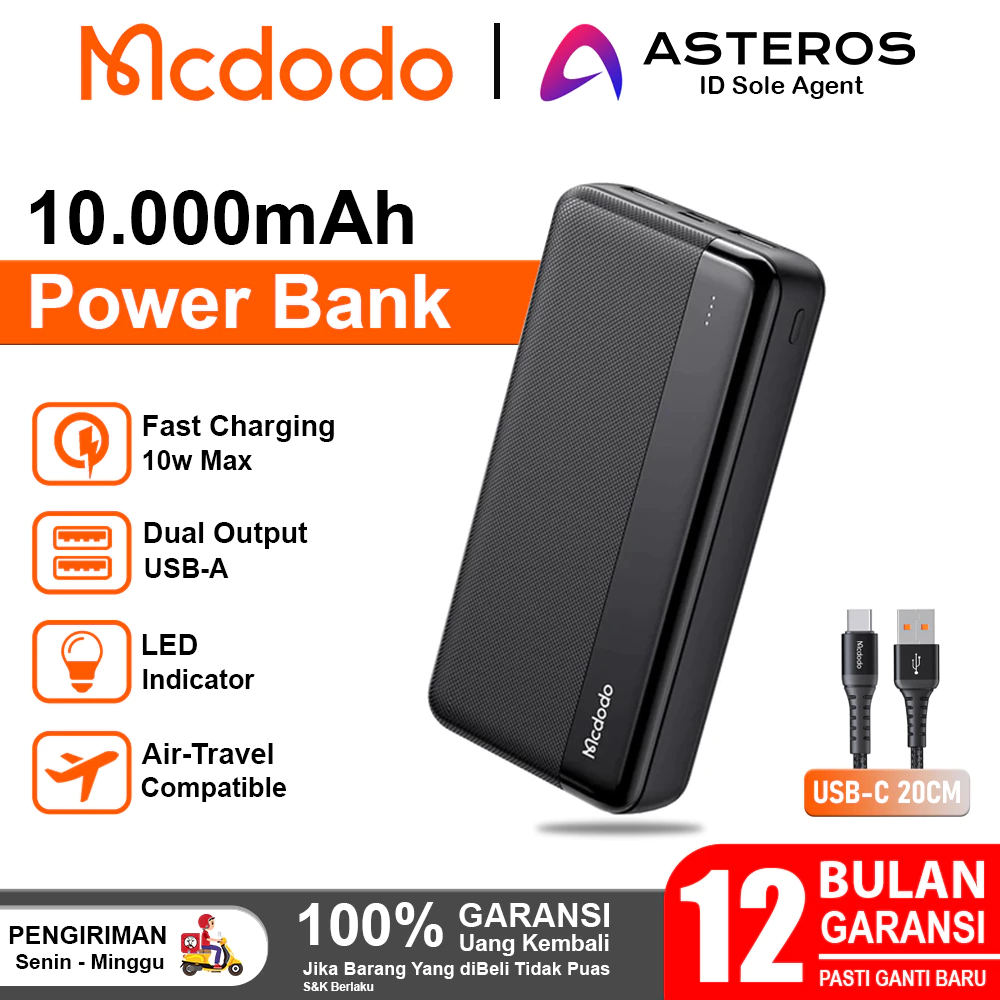 MCDODO PowerBank 10.000Mah Dual Output USB Slim Model Fast Charging MC-1360