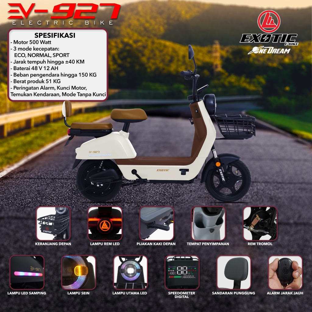 SEPEDA LISTRIK EXOTIC EV 927 48V12AH 500WATT + GRATIS PACKING BUBBLE