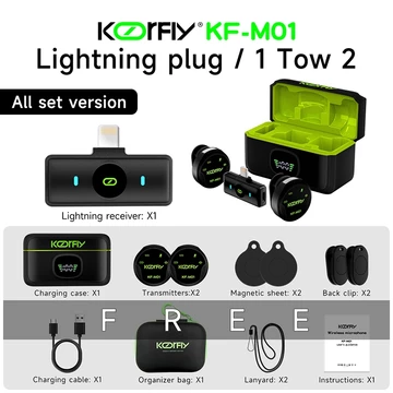 KOORFLY M01 Mic Wireless Clip On Plug Play Lapel Mic Noise Cancelling Mode Multifungsi Jarak