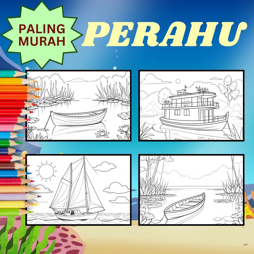 Jual Kertas Mewarnai A5 / PERAHU / Buku Gambar Mewarnai / COLORING BOOK ...