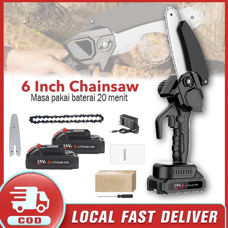 Jual COD-Chainsaw mini 6 Inch Chainsaw Chain Saw Cordless 2 baterai 6 ...