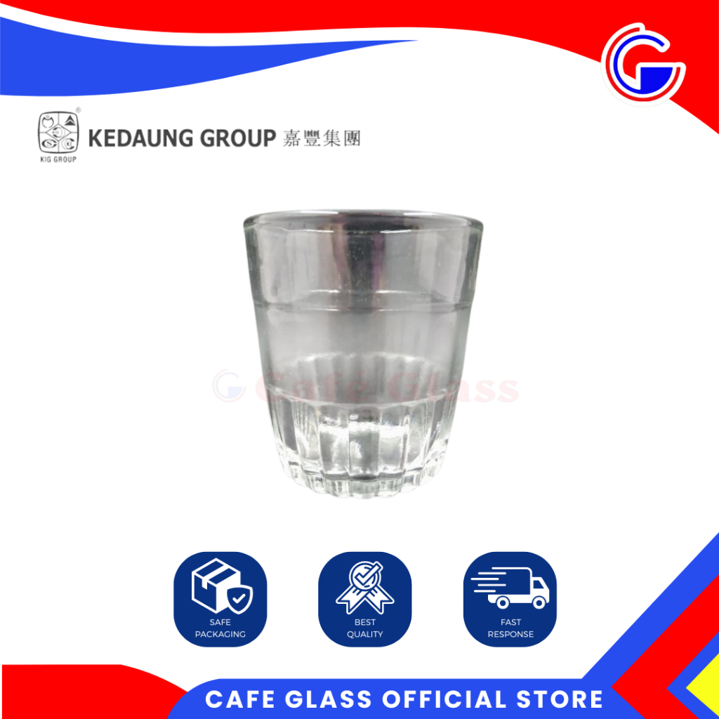 Gelas Kaca Kedaung Texture Garis Set 12 Pcs - Gelas Pendek Minum Teh Es Kopi Warkop Restoran Tebal Lusinan (Hs-6)