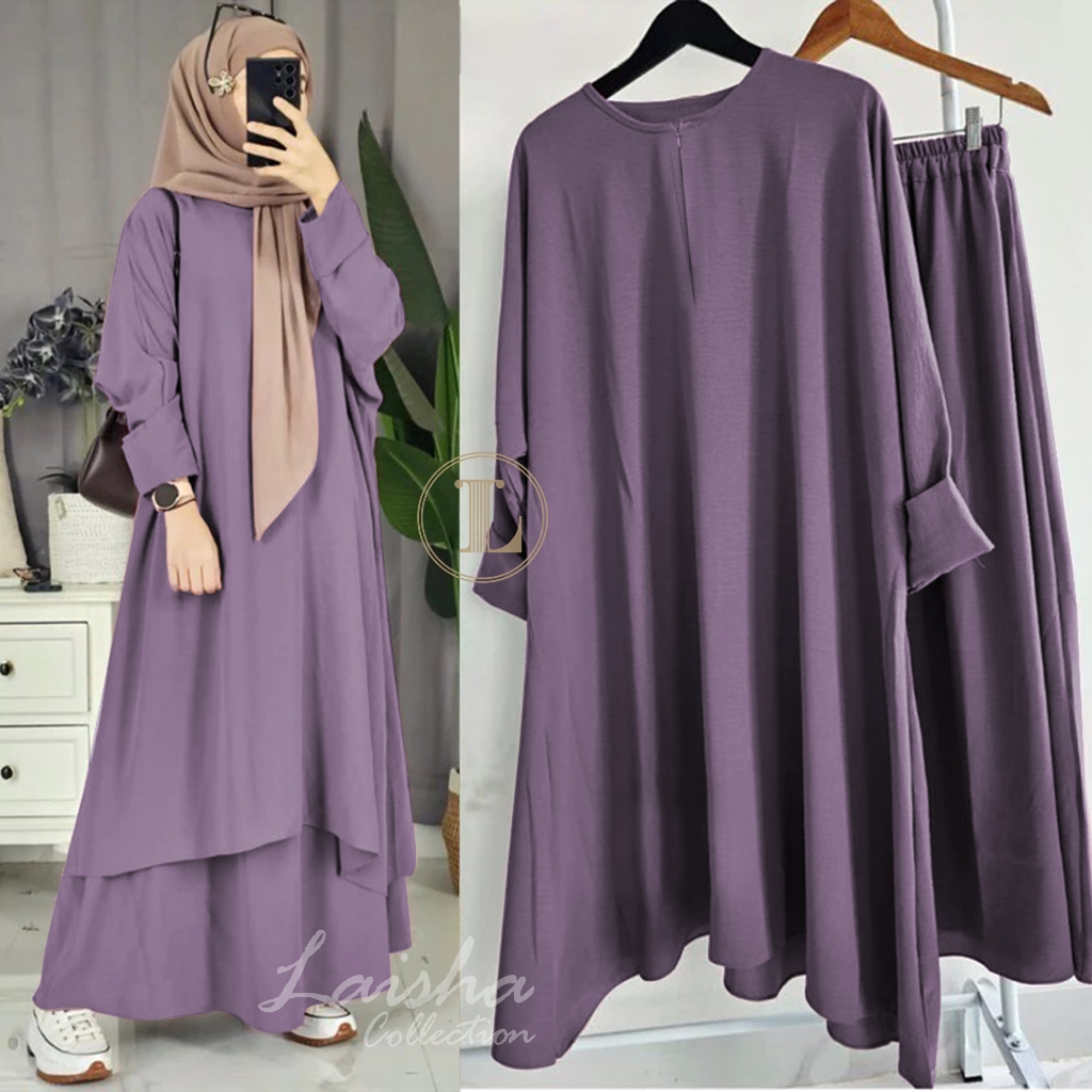 Jual (Bisa COD) Abaya Tunik Setelan atasan + Rok crinkle Airflow umroh ...