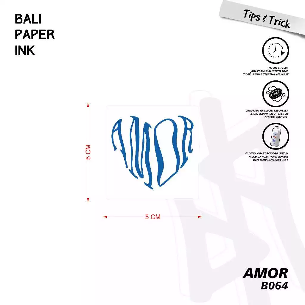 Tato Temporer Bali Paper Ink B064 Amor - Tato Dasar Sementara