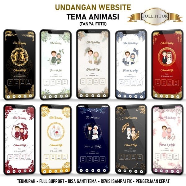 Undangan Digital Website Tema ANIMASI / Tanpa Foto Murah Online Web Buat Sendiri / Dibuatkan Islami / Non Islam Bunga Rustik Rustic Adat Jawa Dry Palm Chinese