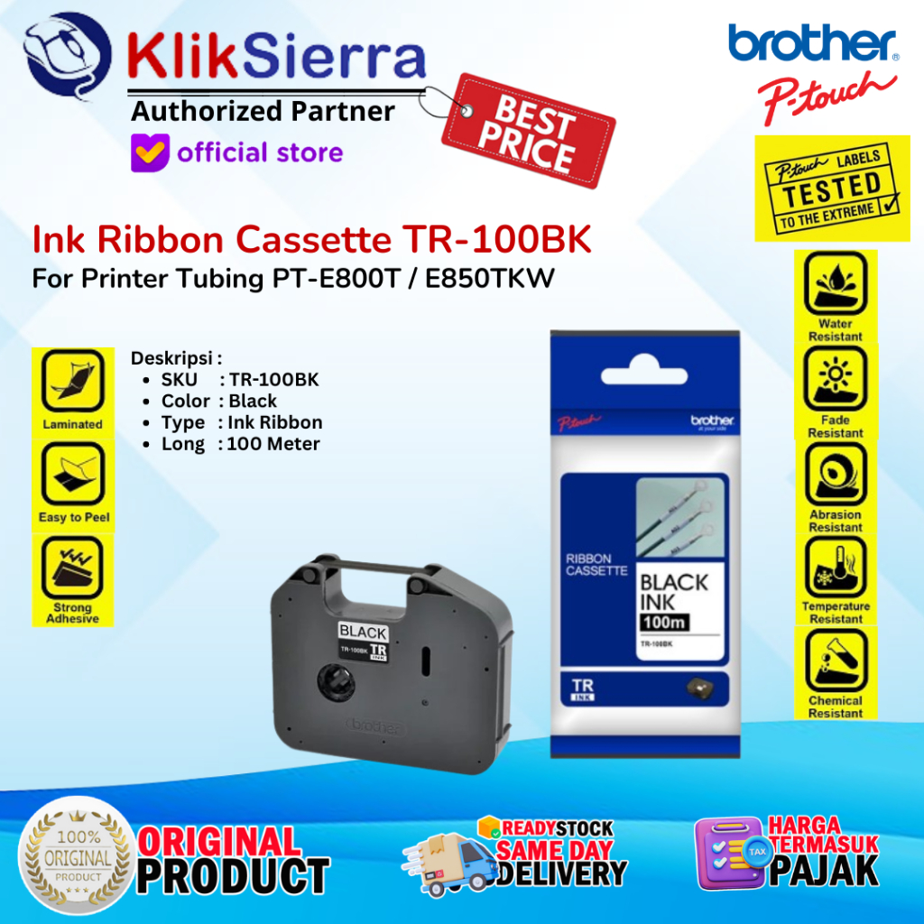 Jual BROTHER TR-100BK Ribbon Cassette Black Ink TR100 TR100BK For E800 ...