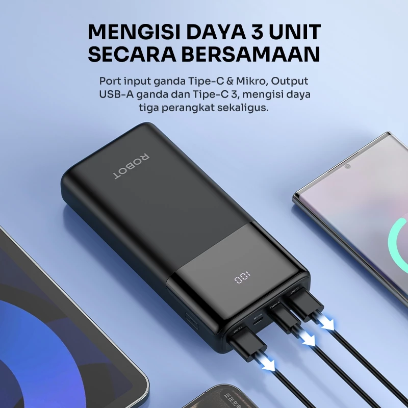 ROBOT Smart Powerbank Fast Charging 20000mAh New RT22S 15W 3 Port Output with LED Original