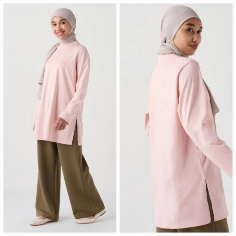 Jual UNIQLO WANITA KAOS AIRISM KATUN RILEKS PANJANG 10 PINK BARU ASLI ...