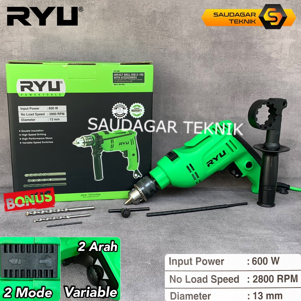 Jual Mesin Bor Tembok Beton Ryu 13mm 2 Arah Bolak Balik Variable Speed ...