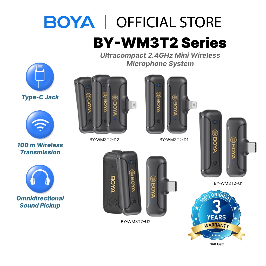 Jual BOYA BY-WM3T2-D1/U1 BY-WM3T-M2/U2 Mikrofon Nirkabel Mini 2.4GHz ...