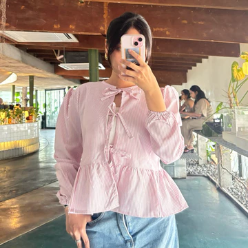 KAYLA TOP Blouse Korea Atasan Perempuan Ribbon Top Lengan Panjang Dan Lengan Pendek