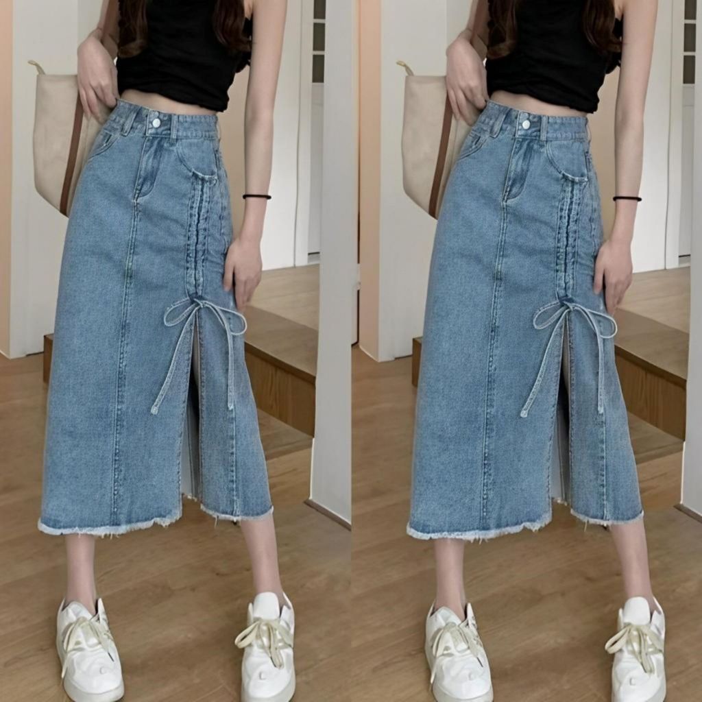 Nevada Cut N Sewn With Pocket Serut Rok Maxi Denim Anak Perempuan