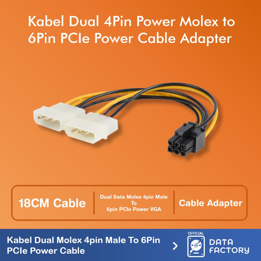 Jual Kabel Dual 4Pin Power Molex to 6Pin PCIe Power VGA Cable Adapter ...