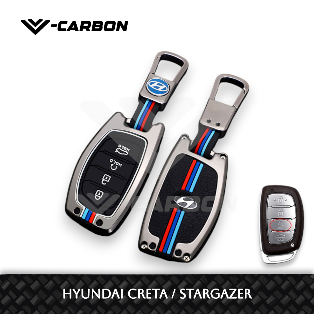 Jual V-Carbon Metal Key Cover Smartkey Casing Cover Kunci Logam Hyundai ...