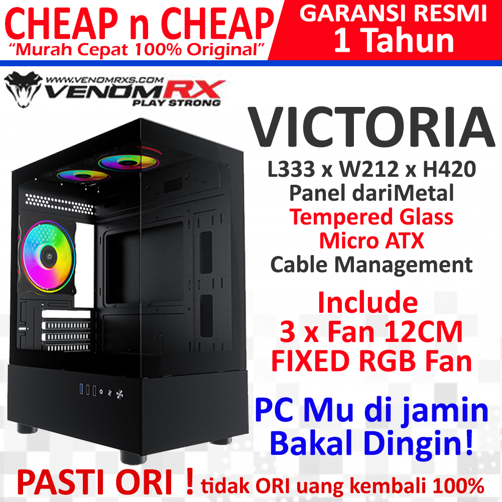 Jual VenomRX Victoria Tempered Glass 3 Fan Fix RGB Micro ATX MATX ...