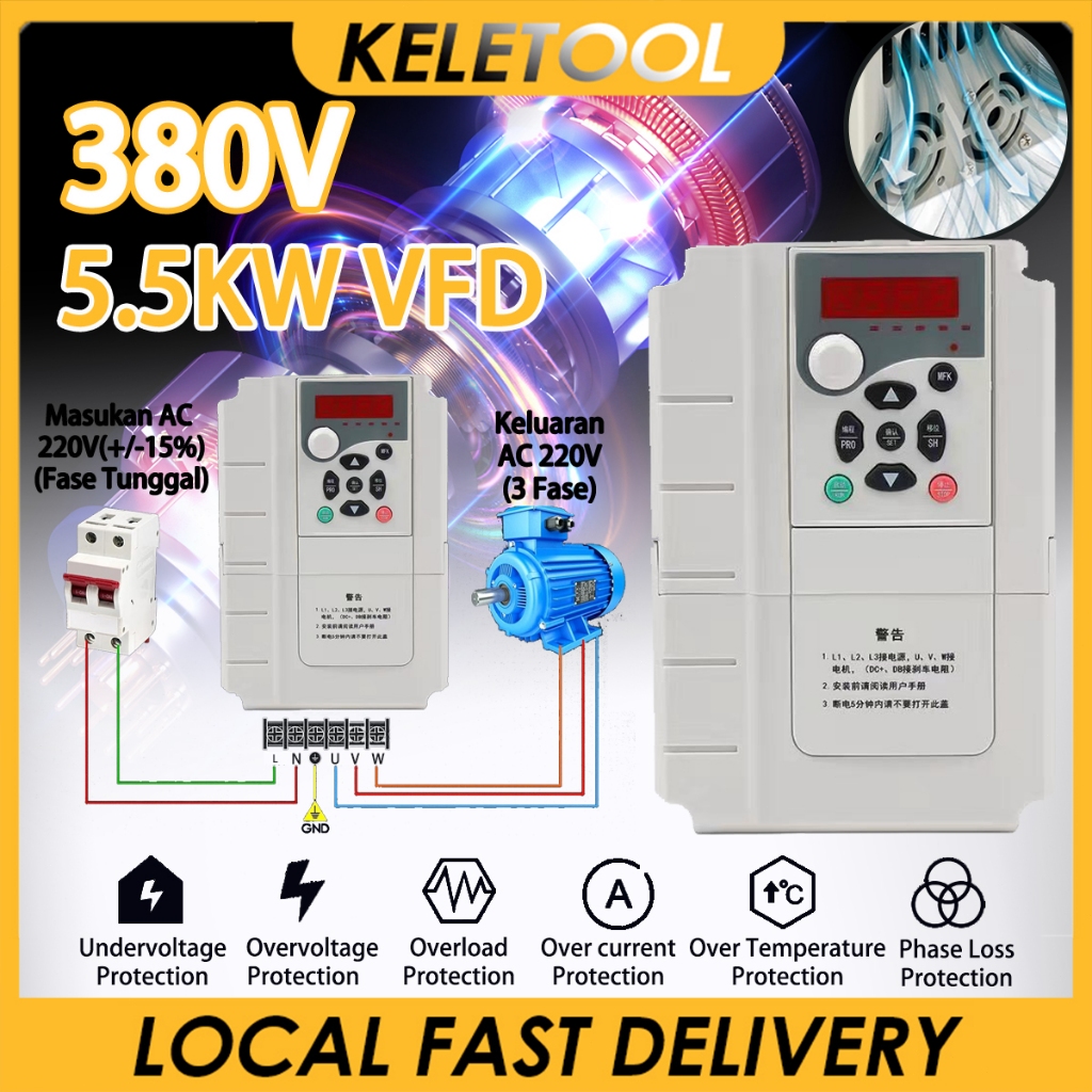 5.5kw 380V Universele Motor VFD Frequentieomvormer, 3 Fase