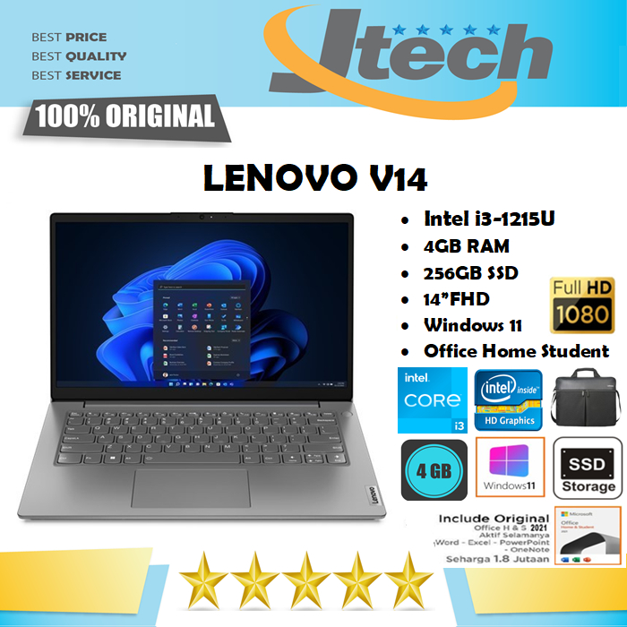 Jual Laptop LENOVO V14 - i3-1215U - 8GB - 256GB SSD - 14"FHD - Win11 ...