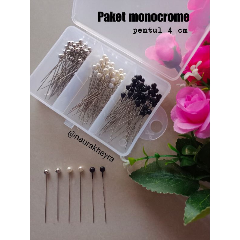 Jual Paket pin hijab monocrome / hijab kit isi jarum pentul 4 cm ...