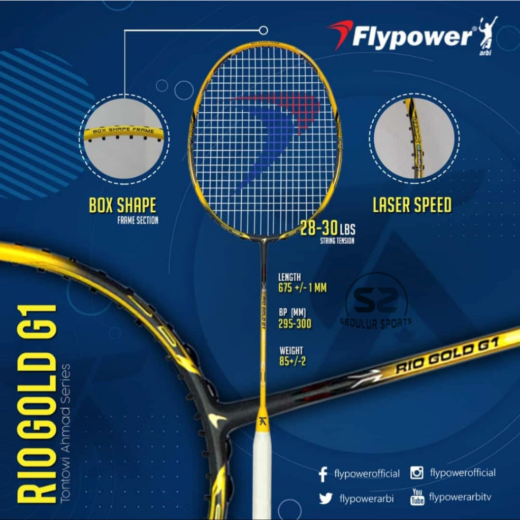Jual Raket Badminton Flypower Rio Gold G1 ORIGINAL - Yellow Grey ...