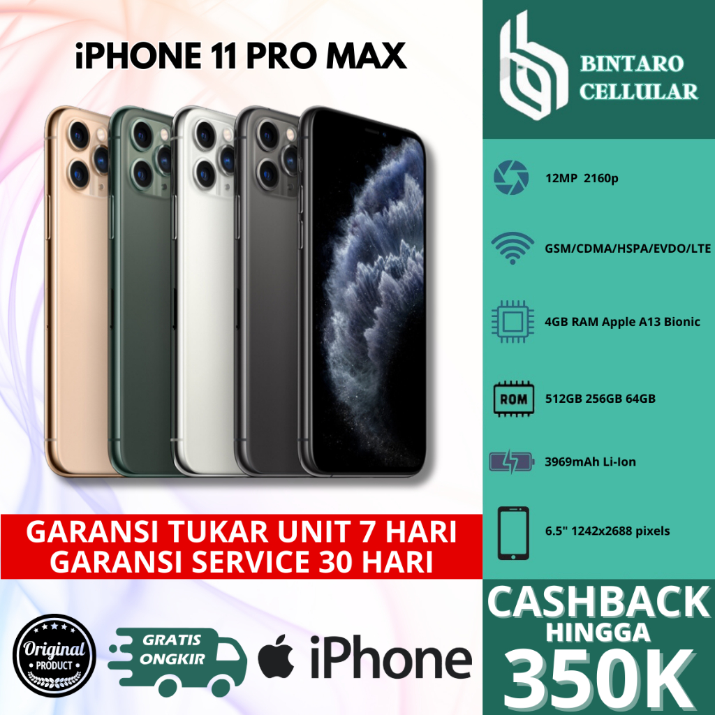 Jual iPhone 11 Pro Max 512GB 256GB 64GB Second Original Terdaftar Resmi