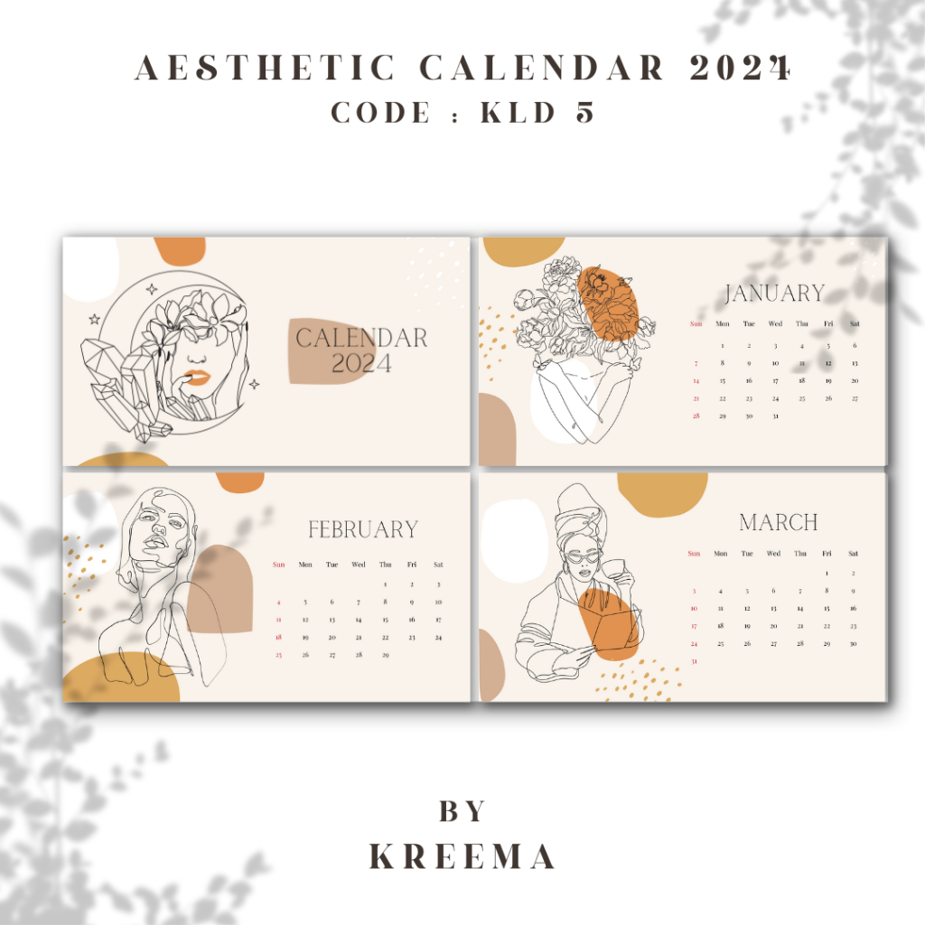 Jual Aesthetic Line Art 2024 Monthly Calendar | Kalender Meja & Dinding ...