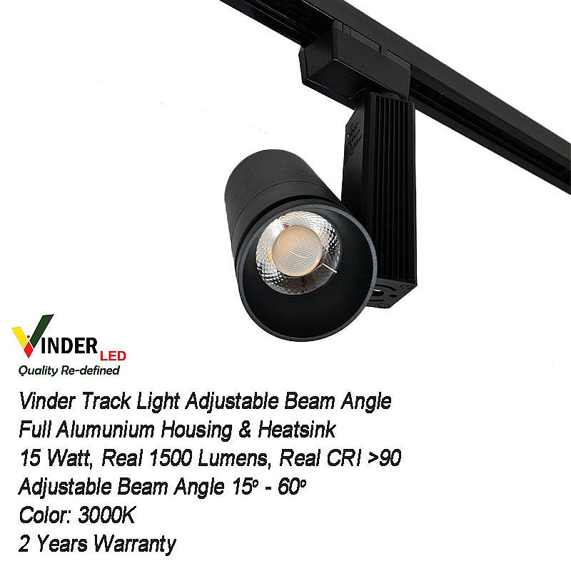 Jual Vinder Track Light Rail Rell Adjustable Beam Angle 15w 15 watt ...