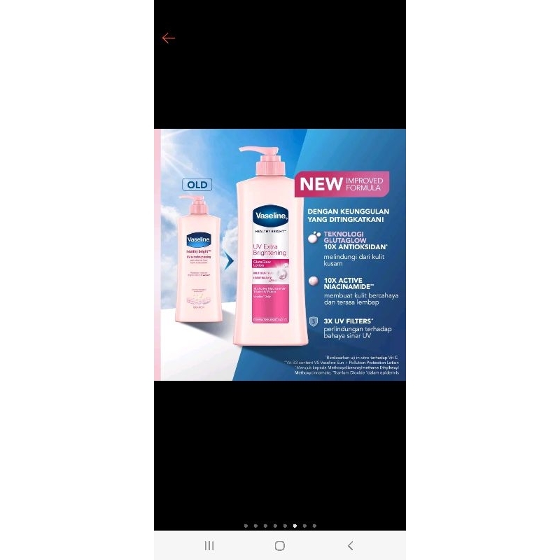 Jual Vaseline healthy bright body lotion , perfect 10 body lotion pump