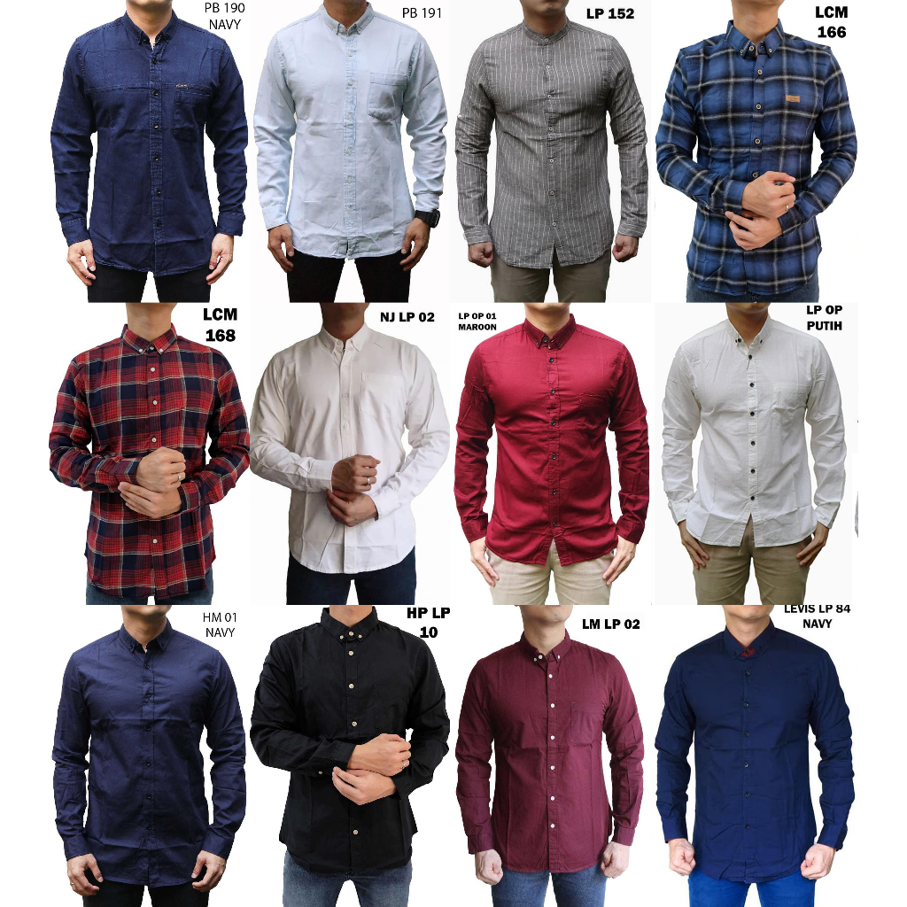 Jual Kemeja Lengan Panjang Pria Dewasa Atasan Kerja Baju Hem Casual