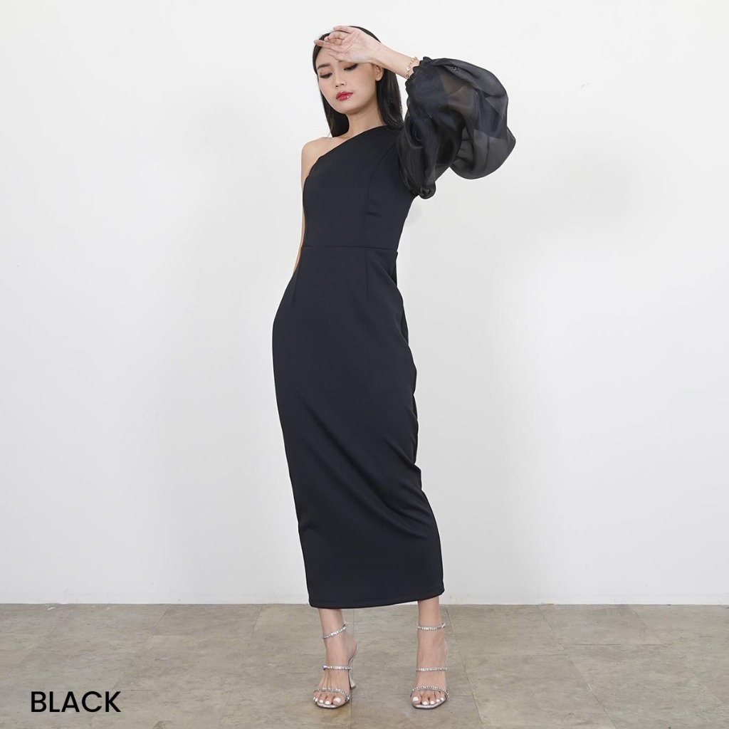 Jual Bobba One Shoulder Dress Scuba Organza Baloon Scuza Bodycon Slit ...