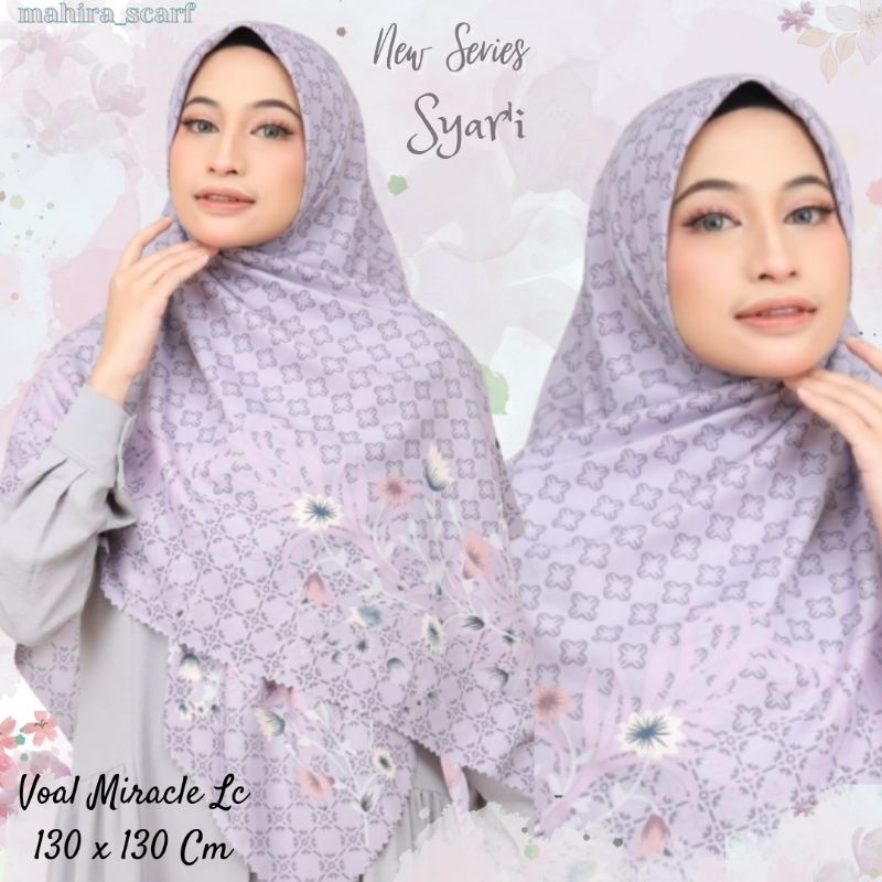 Jual Jilbab Segi Empat Syar'i Motif Voal Miracle LC 130 Cm Metal Logo